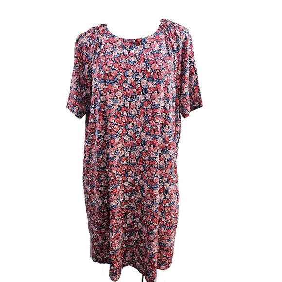 J. Jill Dresses & Skirts - WN Women's M J.Jill Wearever Red Floral Short Sleeve Jersey Shift Shirt Dress